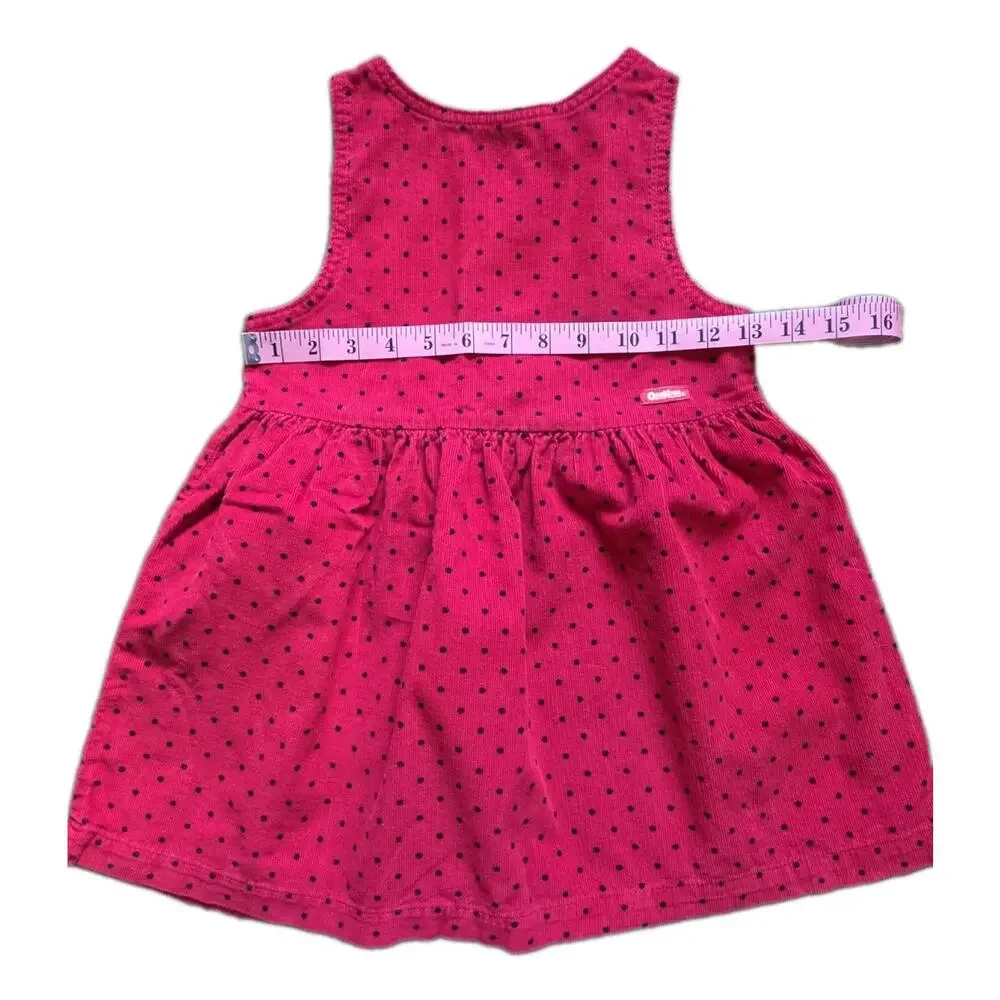 VTG 90s OshKosh B'Gosh Red Corduroy Jumper Dress Polka Dot Girls Sz 5 USA